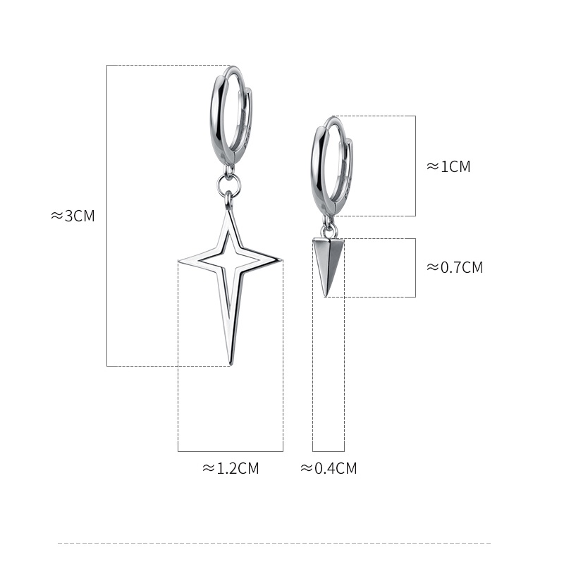 Khuyên Tai Không Đối Xứng Hình Học Ngôi Sao Phong Cách Hip hop Cá Tính