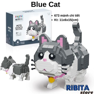 MÔ HÌNH LẮP RÁP BLUE CAT 673 CHI TIẾT, ĐỒ CHƠI LẮP RÁP THÚ CƯNG CHÍNH HÃNG MOYU ribita 427