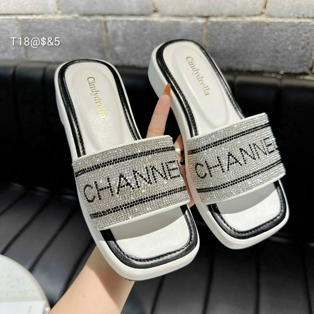 Dép Bản Chữ Thêu Mũi Vuông Đế 3 Phân Thời Trang Siêu Đẹp