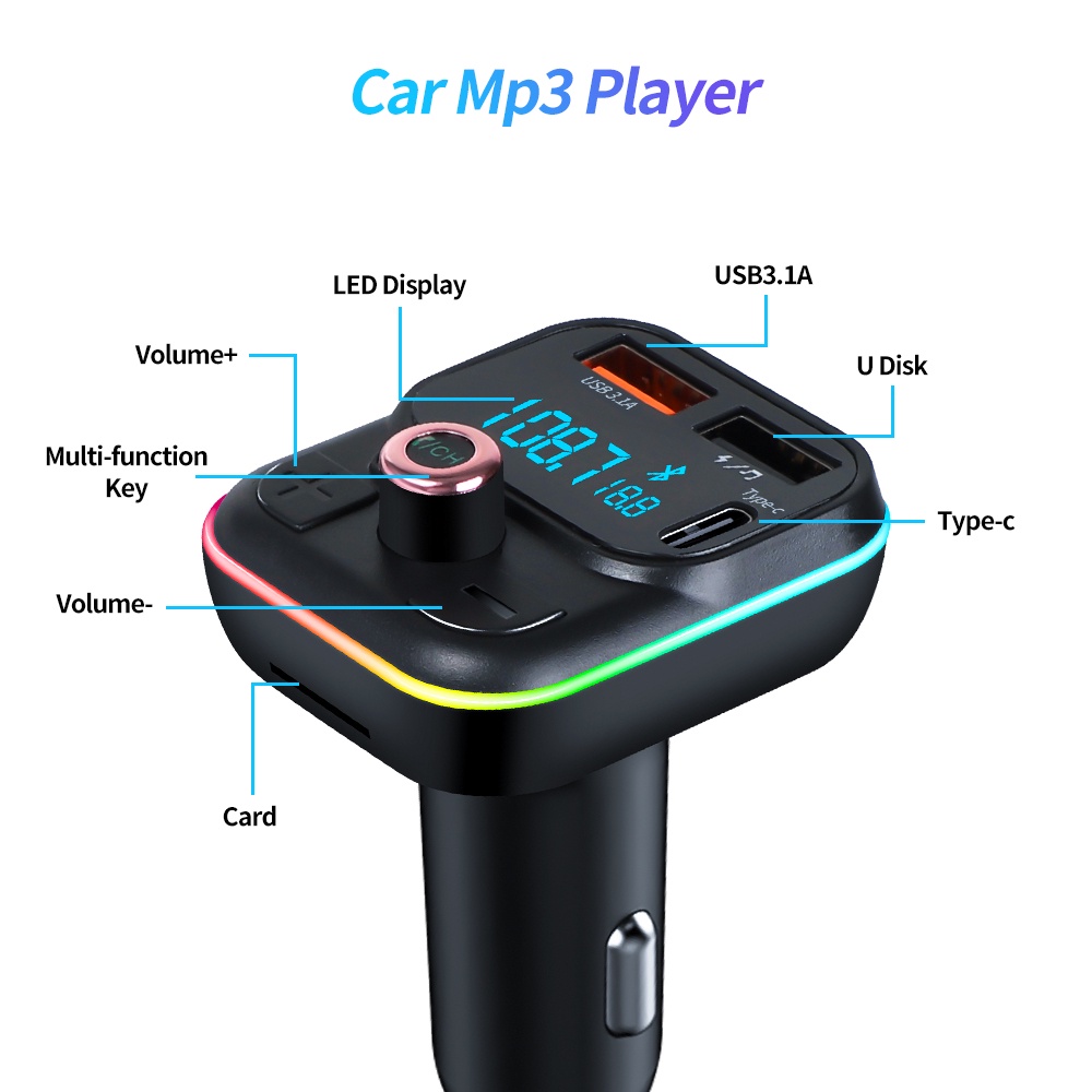 Tẩu Sạc Hai Cổng USB Bluetooth 5.0 FM QC3.0 PD Type C Hỗ Trợ Thẻ TF Cho Xe Hơi | BigBuy360 - bigbuy360.vn