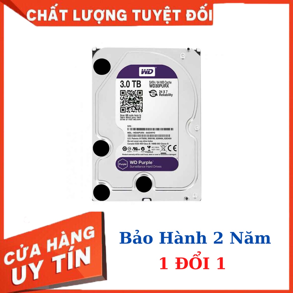 Ổ Cứng HDD 3TB Western WD Purple WD30PURZ 3TB 3.5" SATA 3/ 64MB Cache/ 5400RPM dòng ổ cứng chuyên dụng cho camera
