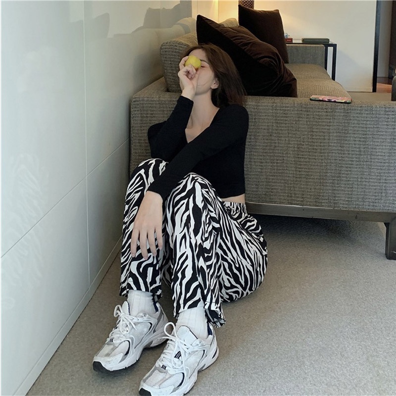 Quần Ống Rộng Lưng Cao Họa Tiết Ngựa Vằn Thời Trang Mùa Hè Mới 2023 Dành Cho Bạn Nữ