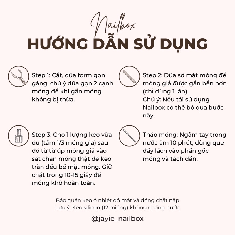 Nail Box Thiết Kế Tone Thạch Kẻ Đầu Móng Tặng Set 5 Dụng Cụ Gắn Móng