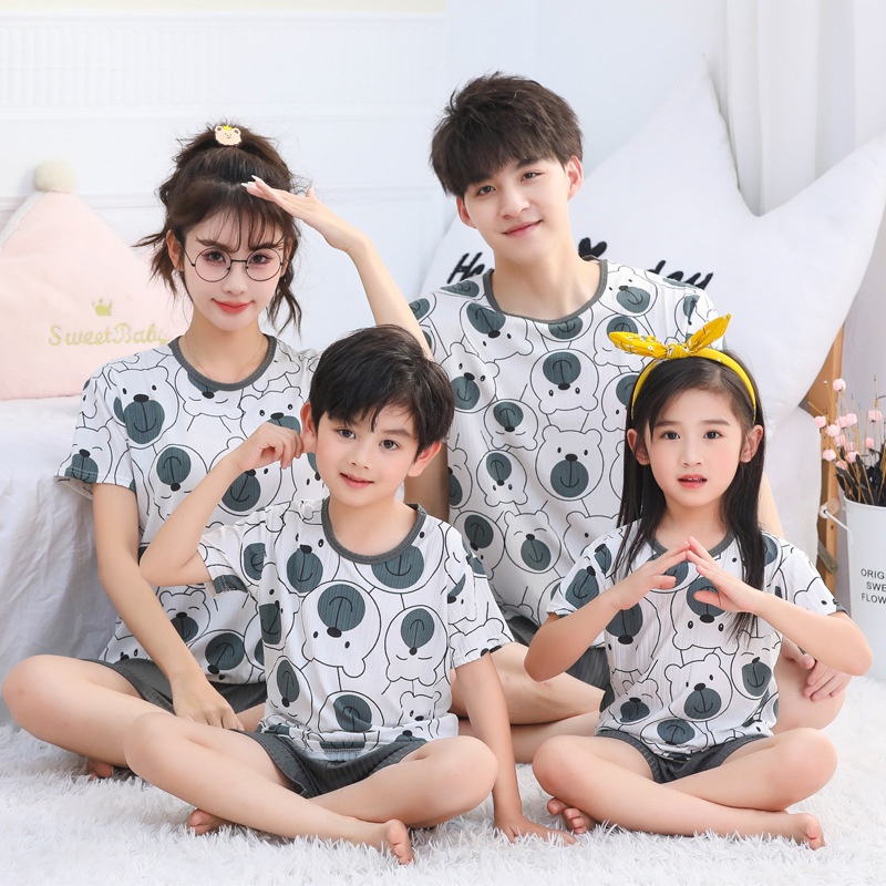 Set Đồ Ngủ 2 Món Bằng Lụa Lạnh Tay Ngắn 100-180cm Phong Cách Hàn Quốc Thời Trang Mùa Hè Cho Bé