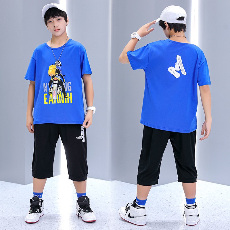 Bộ quần áo hè "GẤU XE " 14-45kg cho bé trai 4-14 tuổi. Co giãn, thấm hút mồ hôi. G3