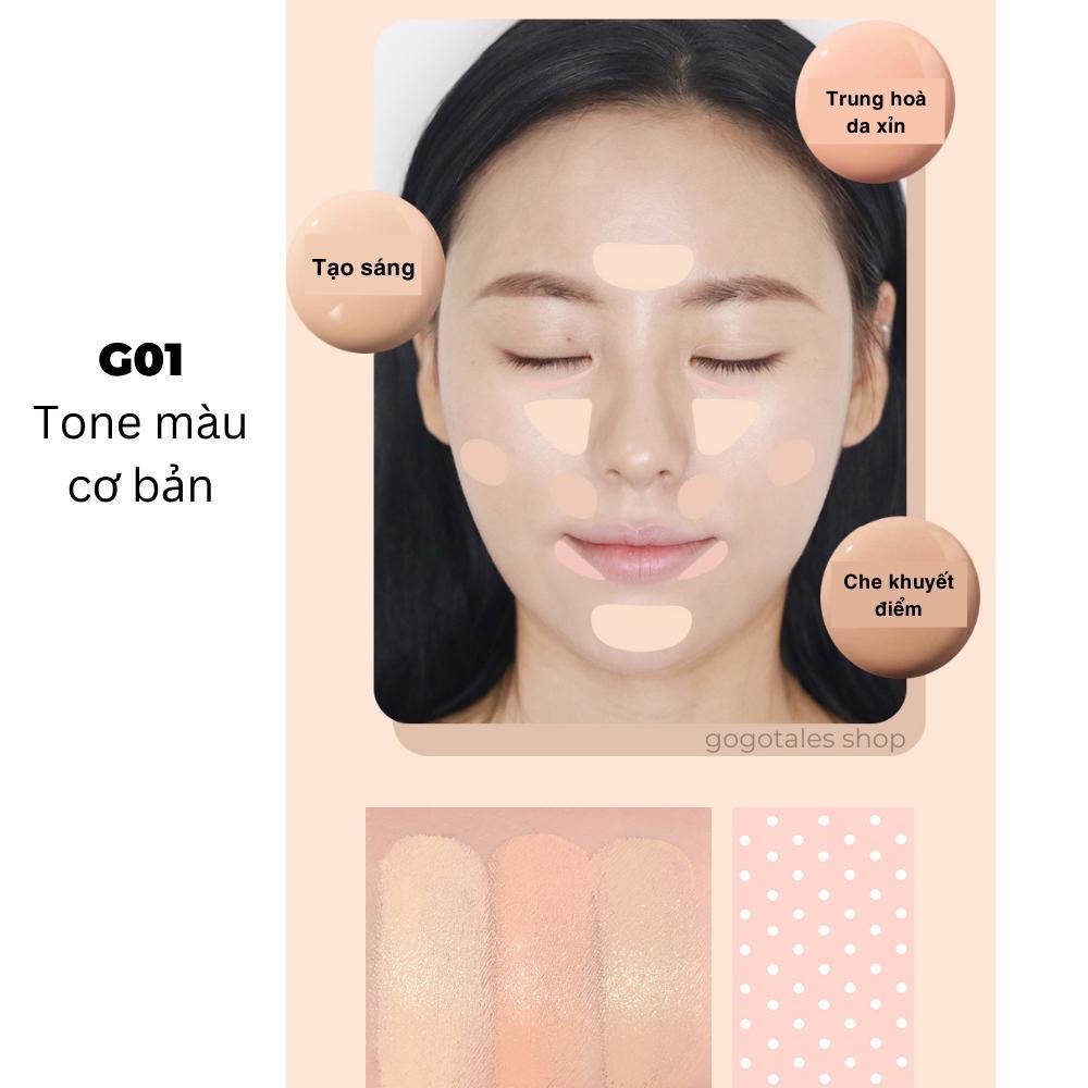 Kem Che khuyết điểm 3 màu GOGO TALES Light Coke Silk Moisten Concealer GT470 tạo sáng che khuyết điểm trung hoà màu da