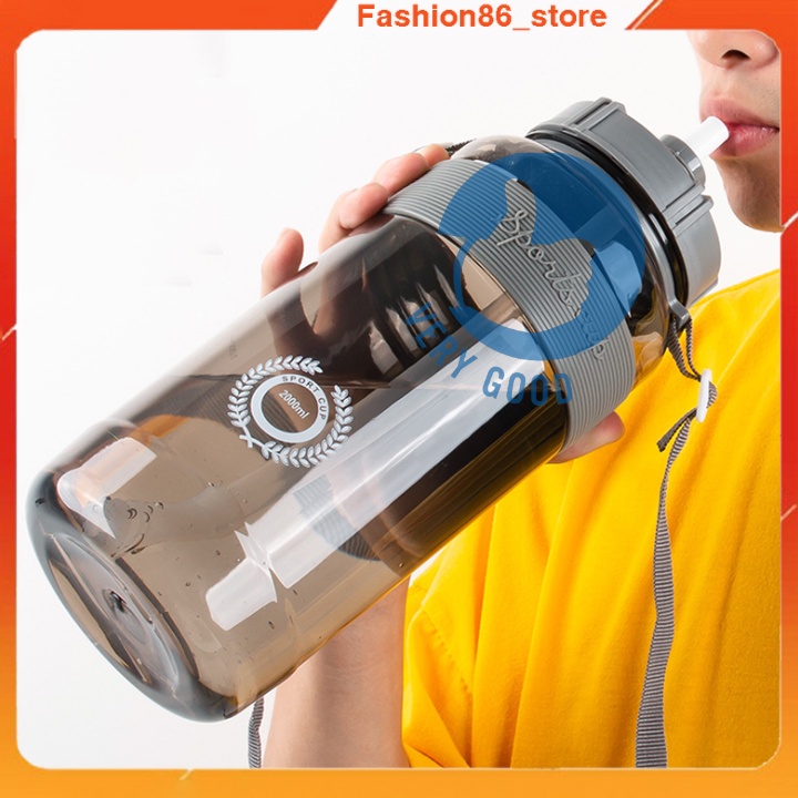 Bình đựng nước thể thao tập gym đi học từ 0,6 - 2 lít chai nhựa 1l 2l chia vạch tặng dây đeo vòi ống hút cute