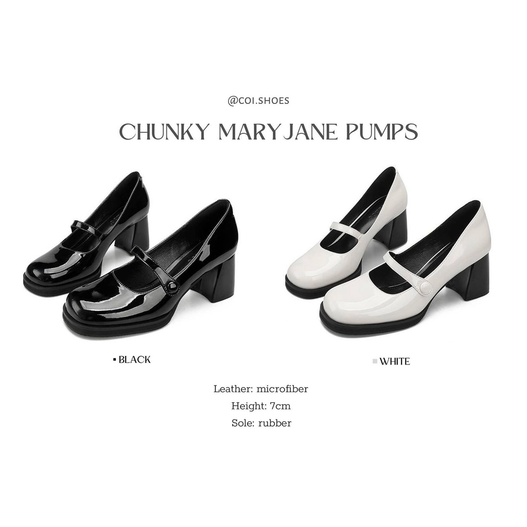 Giày Mary Jane Cao Gót Da Bóng 7 Phân - Giày Lolita Nữ Đế Cao Hai Màu Đen Trắng - Cói Shoes
