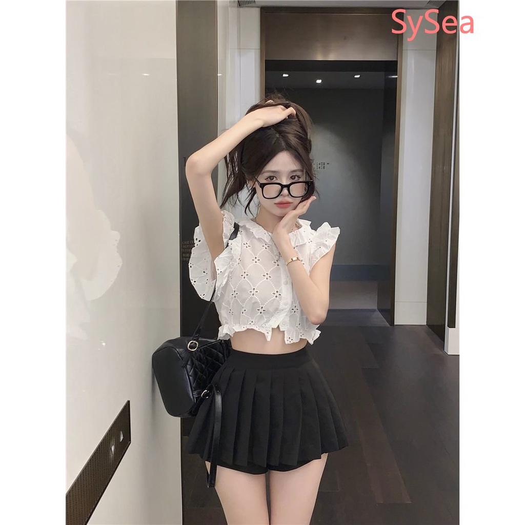 Áo Croptop Cổ Thuyền Phối Bèo Thời Trang Mùa Hè Cho Nữ