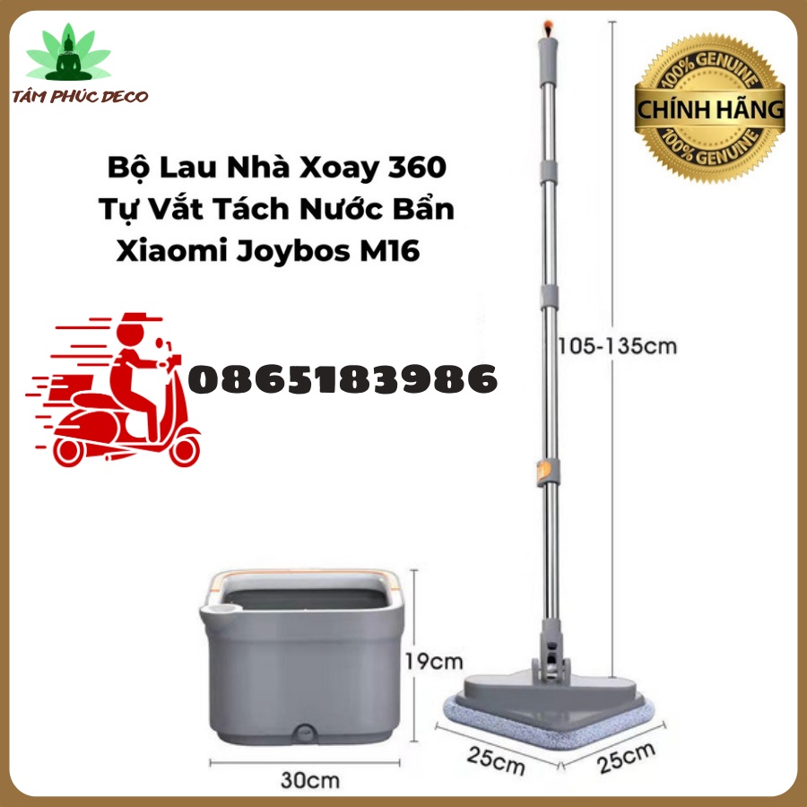Bộ Cây Lau Nhà 360 Độ Tự Vắt , bộ lau nhà tự tách nước bẩn Thông Minh Xiaomi Joybos M16 Chính Hãng FullBox
