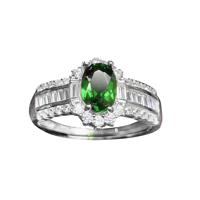 Nhẫn Bạc Đính Đá Zircon Hình Oval Màu Xanh Lá Cây Điều Chỉnh Được Thời Trang Cho Nữ