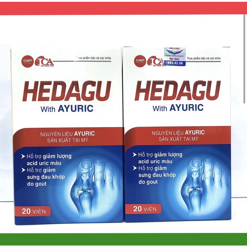 GOUT- HEDAGU with AYURIC HỘ TRỢ GIẢM ACID URIC GIẢM ĐAU DO BỆNH GOUT- HỘP 20 VIÊN NGUYÊN LIỆU MỶ