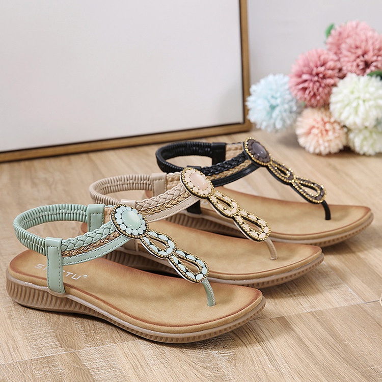 Giày Sandal Xỏ Ngón Mũi Tròn Thoải Mái Dễ Mặc Kích Thước 41 42 Size Phong Cách Bohemian