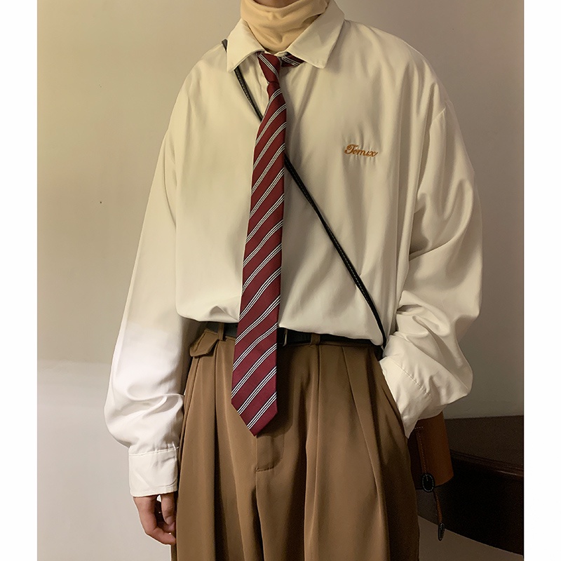 Áo Sơ Mi Burgundy Nam Dài Tay Áo Sơ Mi Rời Phong Cách Retro Mỹ Áo Khoác