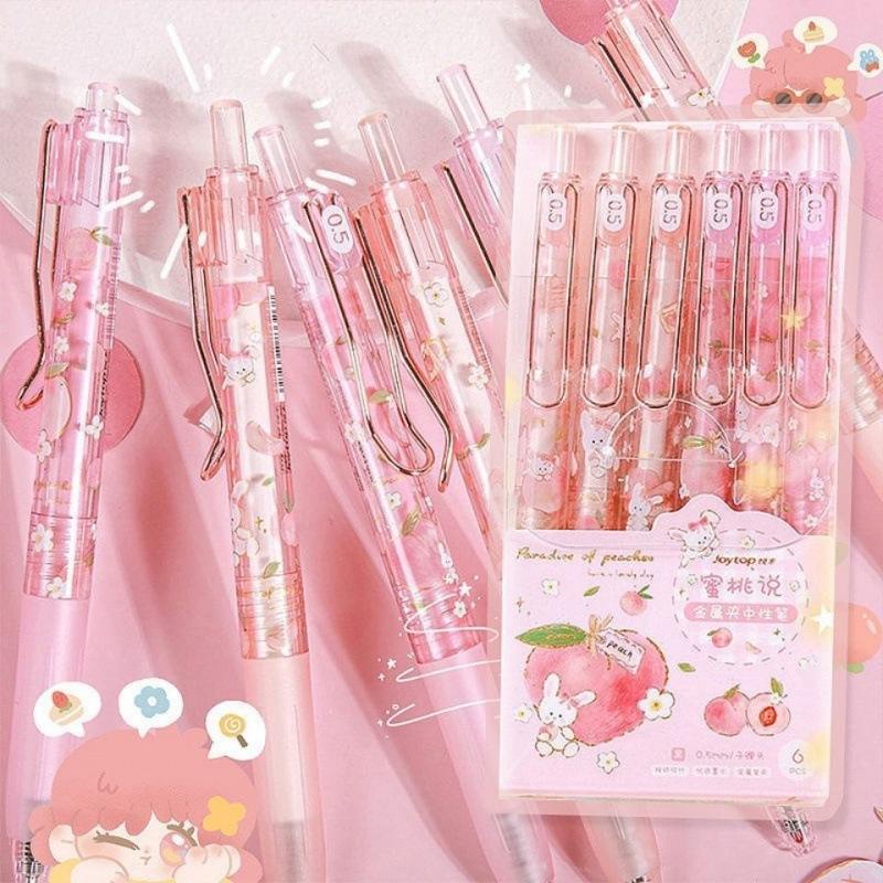 Bút bi cute gel bấm ngòi 0.5mm cao cấp hoạt tiết quả đào dễ thương mực đều nét chữ đẹp - Hally shop