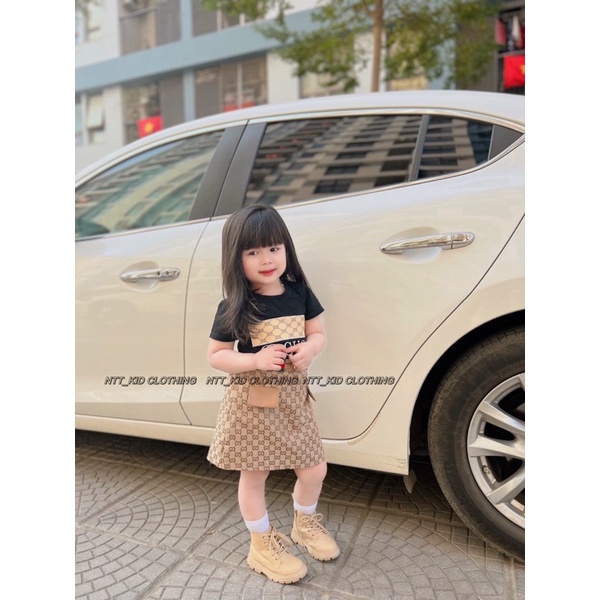 Bộ áo + chân váy dạ gu cho bé gái