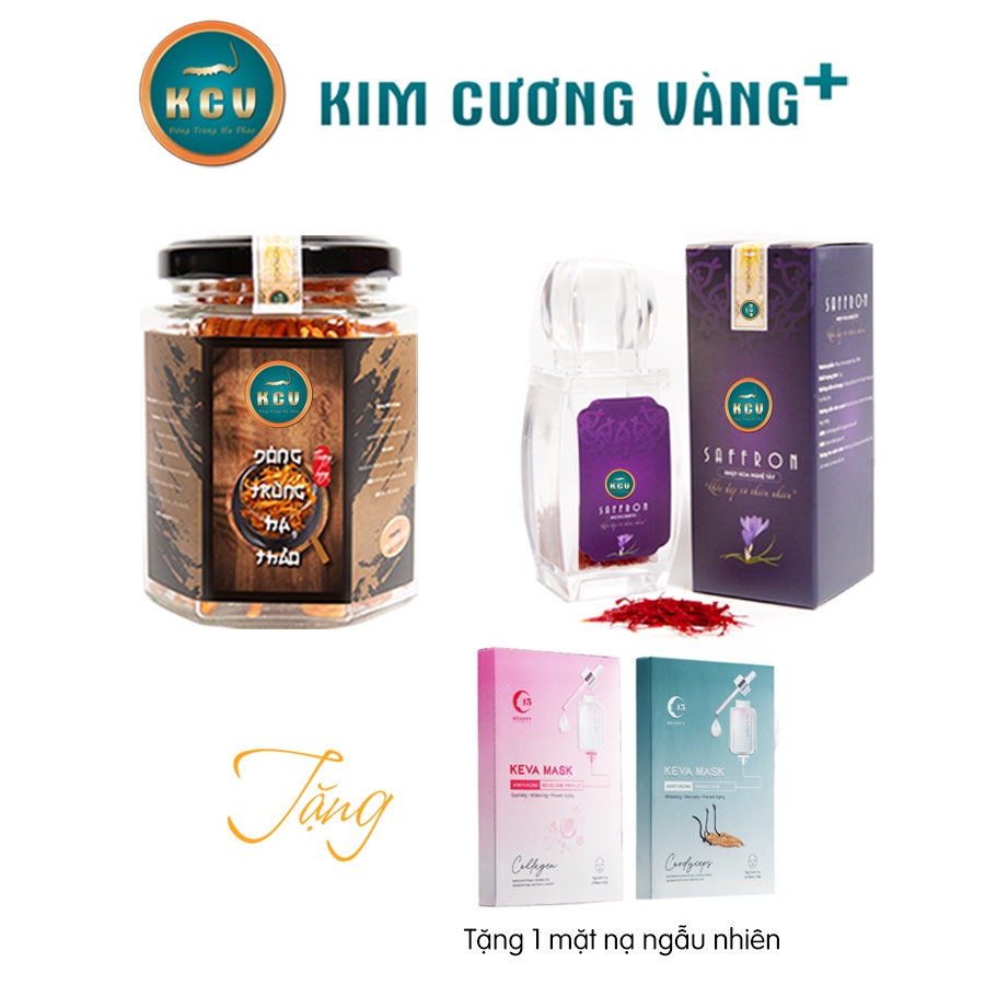 Combo Đông Trùng Hạ Thảo + Nhụy Hoa Nghệ Tây Kim Cương Vàng (1g/Hộp) - Tặng 1 Hộp Mặt Nạ C13