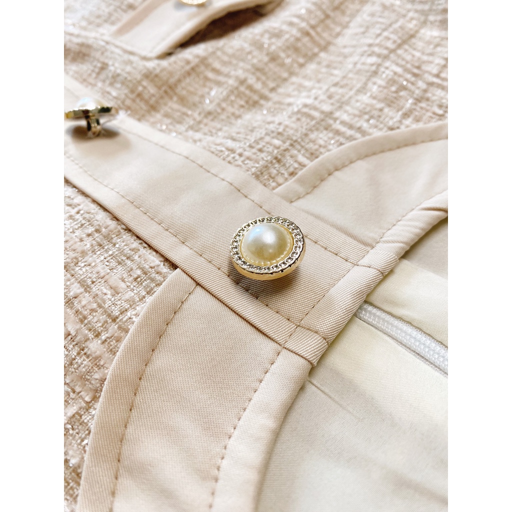 Váy Lorar vải Tweed DESIGN BY HUONGTYT 2 lớp gam màu nude thanh lịch