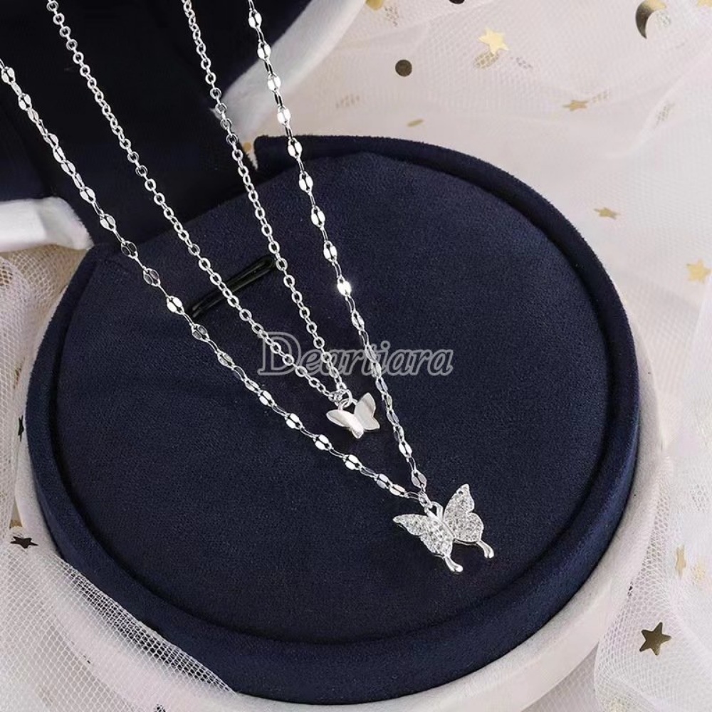 Deartiara Vòng cổ Hai Lớp Mặt Hình Bướm Đính Kim Cương Lấp Lánh Đơn Giản