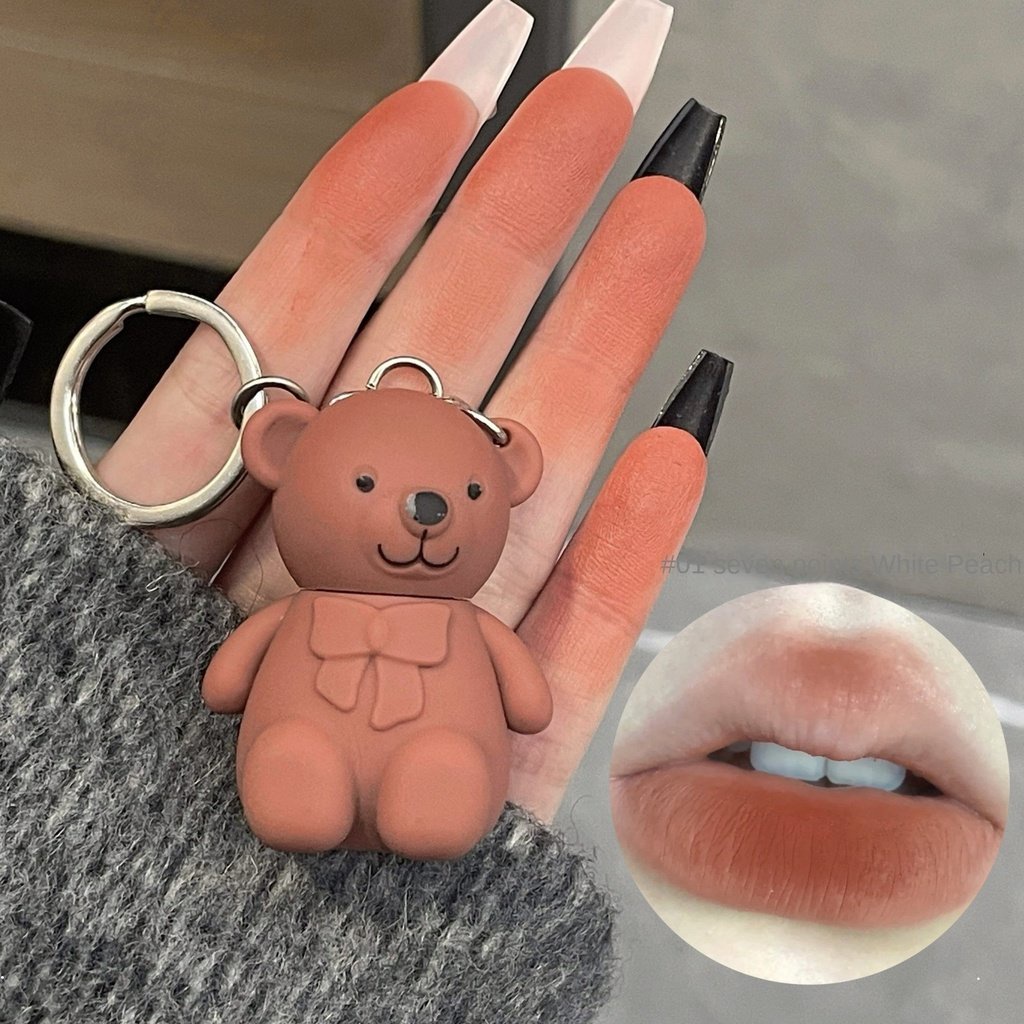 Set 6 Son Môi Chống Thấm Nước Kèm Móc Khóa Hình Gấu Dễ Thương