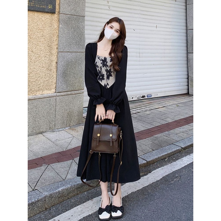 COZOK Đầm Tay Dài Phối Bèo Thiết Kế Ôm Sát Tôn Dáng