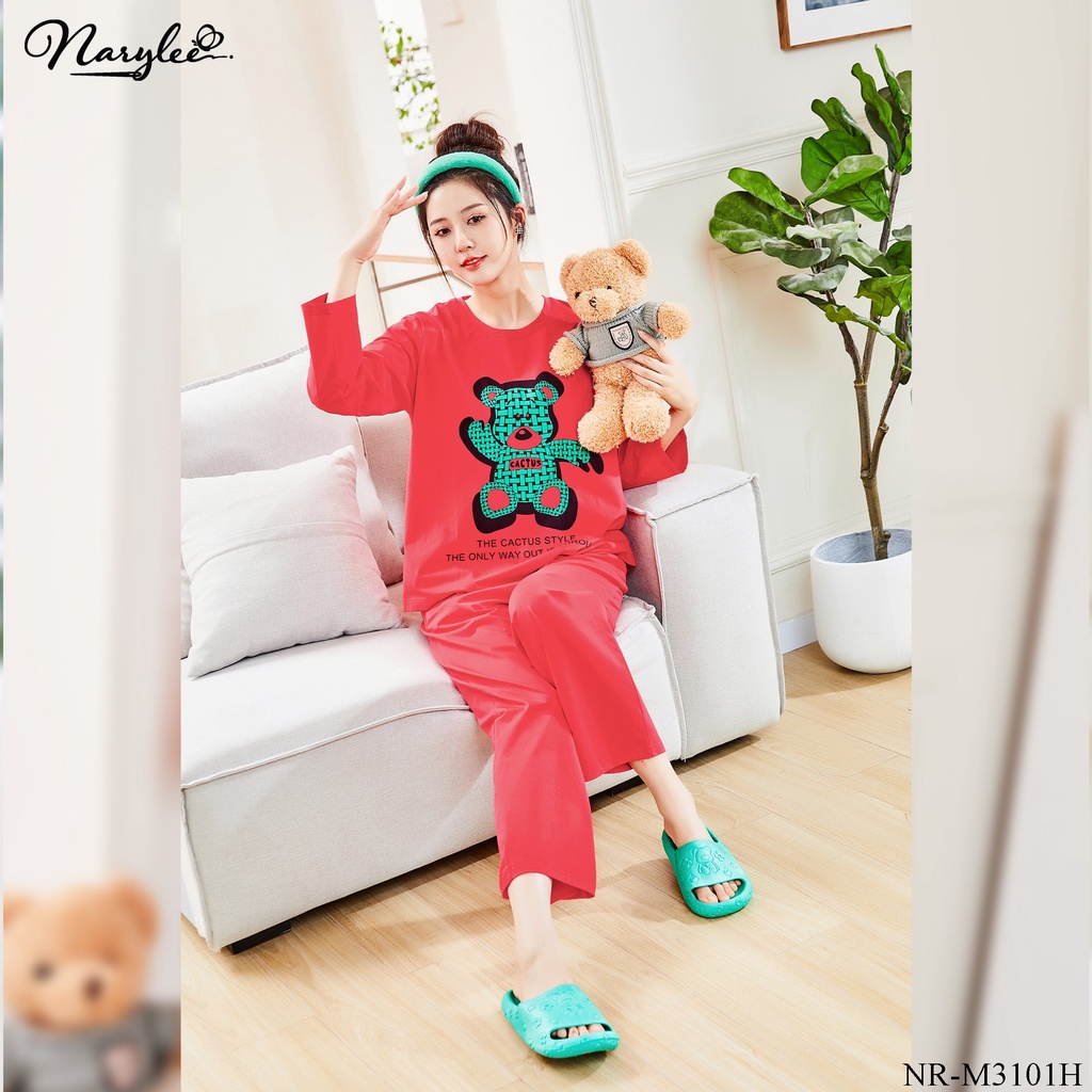 Bộ mặc nhà mùa xuân áo tay lỡ chất cotton mỏng Narylee mã NR-3101