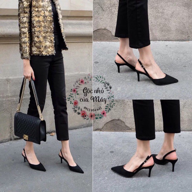 Giày cao gót da lộn hở gót Ulzzang