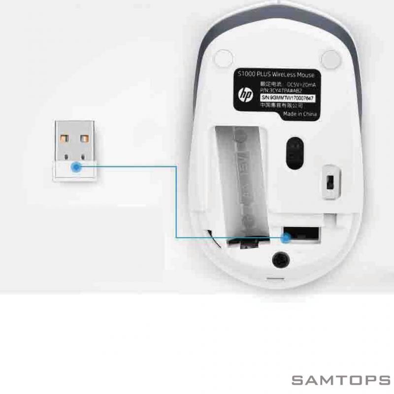 Chuột Gaming HP S1000 Plus Không Dây, ĐầU NhậN USB 1600DPI