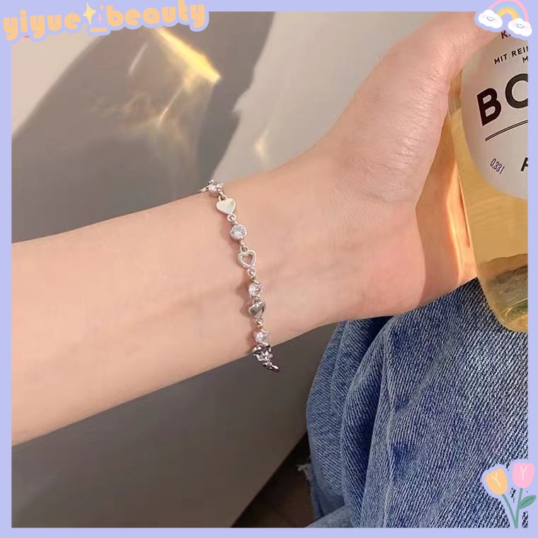 Vòng Tay Đính Đá zircon Hình Trái Tim Rỗng Đơn Giản Dễ Phối Đồ ouyou HB Cho Nữ Sinh