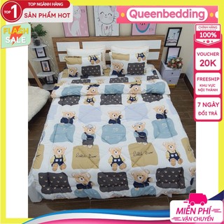 Bộ 5 món 1m6x2m chăn phao cotton poly siêu đẹp - 1 ga 2 vỏ gối nằm 1 vỏ gối ôm 1 chăn phao