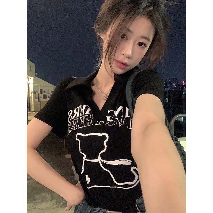 Áo Thun POLO Ngắn Tay Dáng Ôm In Họa Tiết Thời Trang Mùa Hè Cho Nữ