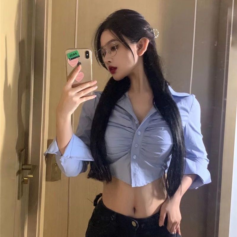 COZOK Áo Sơ Mi Tay Dài Dáng Ngắn Hở Eo Quyến Rũ Trẻ Trung Cho Bạn