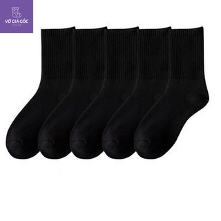 Tắt vớ trắng đen basic trơn cổ trung cao unisex
