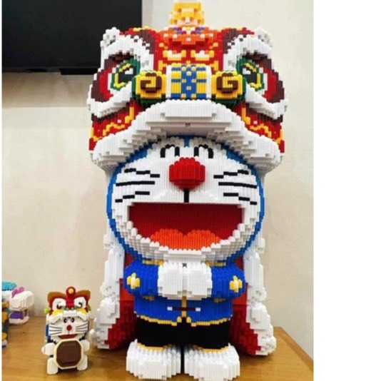 Xếp hình le go doremon đầu lân cỡ lớn size to 67cm đồ chơi xếp hình nano 3d cho bé chuẩn mẫu
