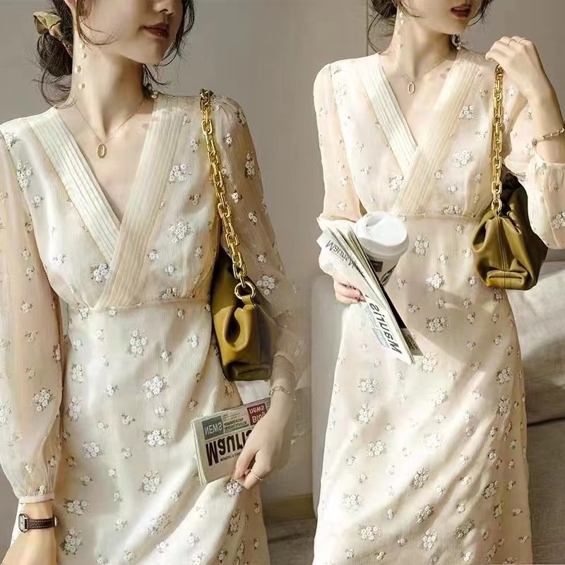 Đầm Nữ Dáng Rộng Họa Tiết Hoa Phong Cách Vintage Thời Trang Cao Cấp
