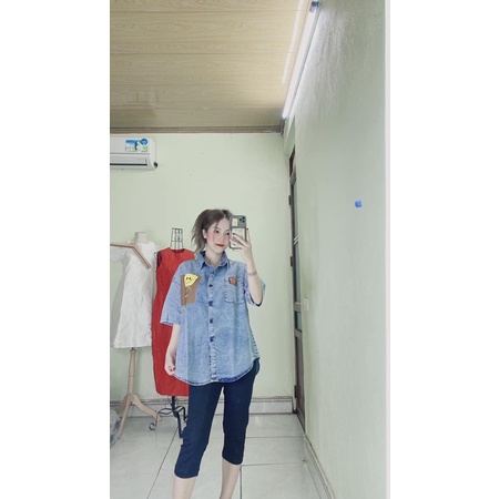Áo sơ mi bò form rộng, áo bò kiểu nữ xinh cho bà bầu