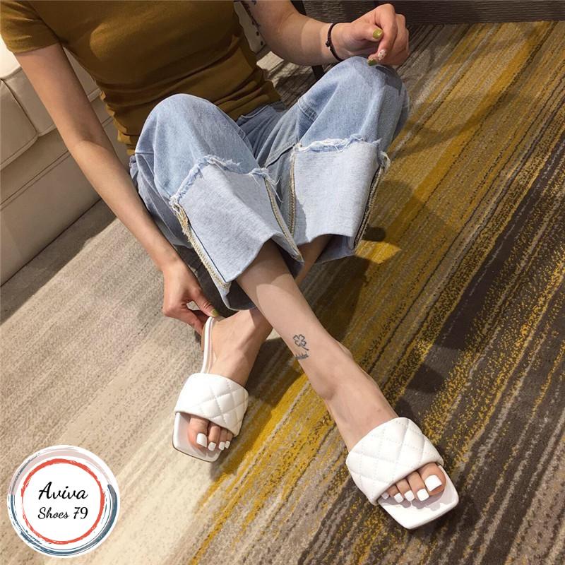 Dép bản caro quai ngang đế bệt chất xịn da mờ xinh xắn