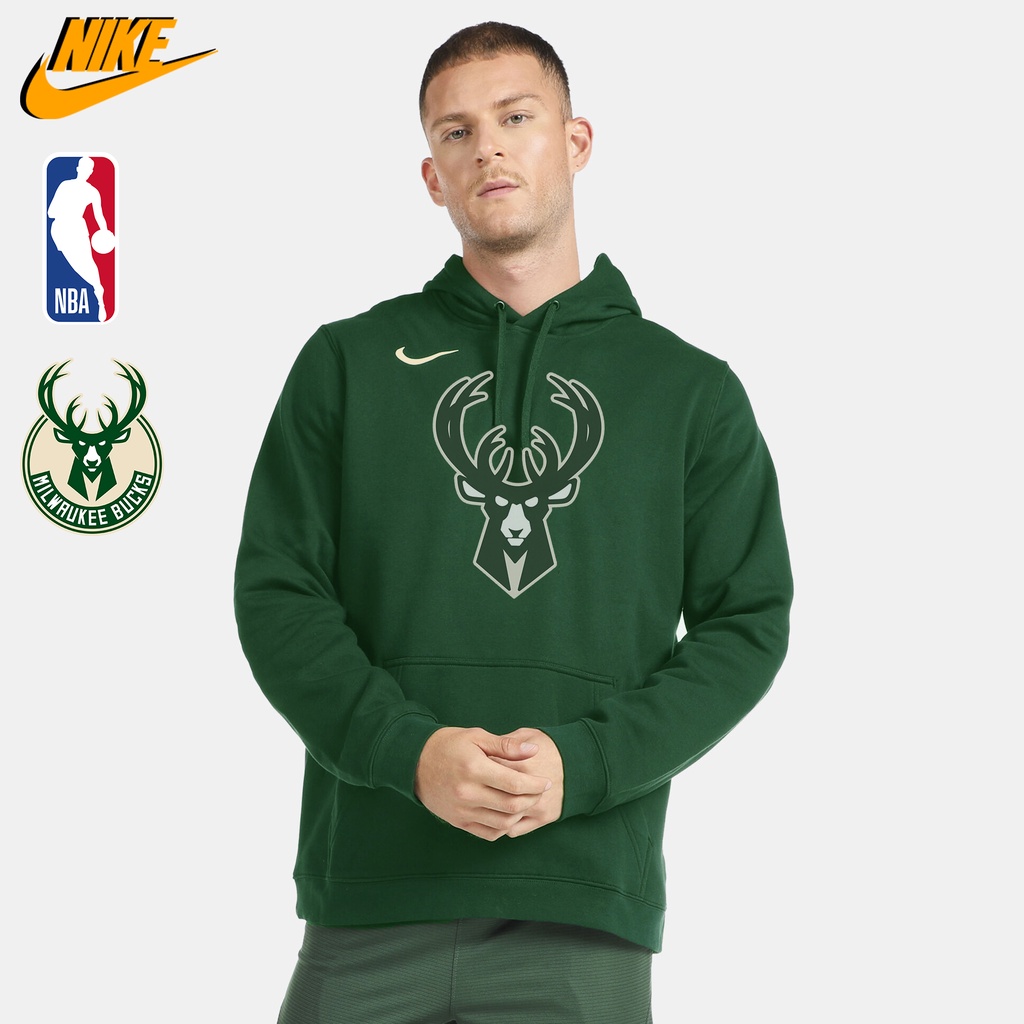 NIKE CHÍNH HÃNG - Áo khoác hoodie thể thao nam Nike NBA Milwaukee Bucks Fleece Pullover Hoodie Authentic - Moss Green