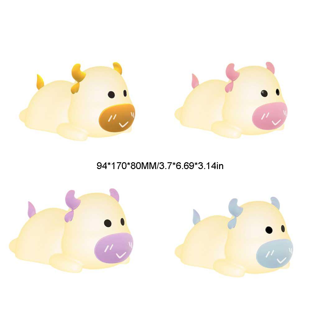 Đèn Ngủ Silicone Cảm Biến 7 Màu Hình Bò Sữa Đáng Yêu