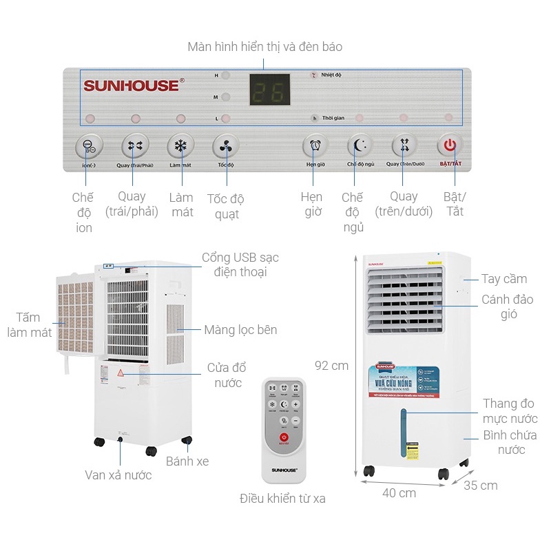 Quạt điều hòa Sunhouse SHD7721 trưng bày mới 99% bảo hành 12 tháng