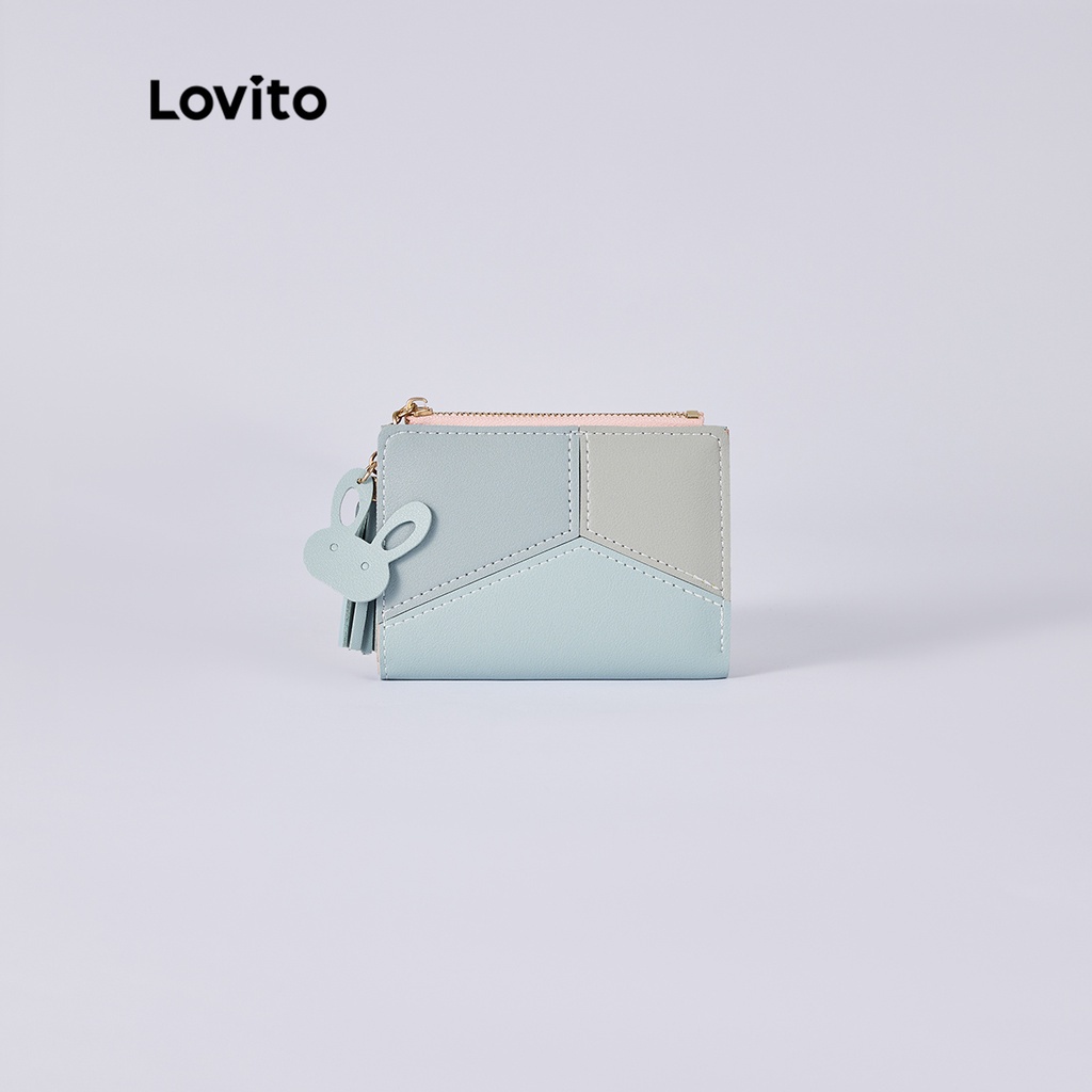 Túi hai ngăn dạng dây kéo ghép nối màu sắc phối tua rua dễ thương cho nữ