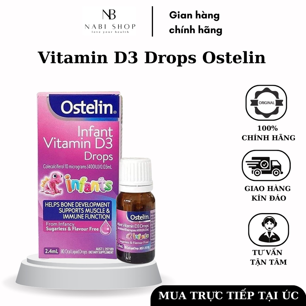 [HÀNG CHÍNH HÃNG ÚC] Vitamin D3 Liquid, Vitamin D3 Drop Ostelin Úc