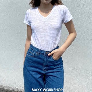 Áo thun cổ tim V Neck Basic Tee White Maxy Workshop