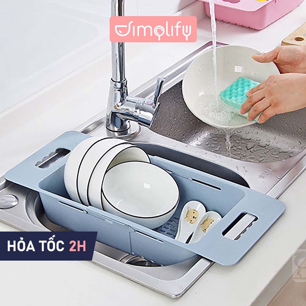Rổ Nhựa Chữ Nhật Gấp Gọn Có Thể Gác Ngang Bồn Rửa Chén Để Úp Chén Bát Đợi Ráo Nước