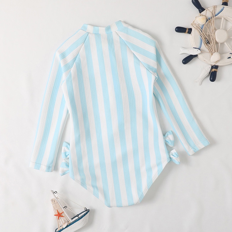 Bộ đồ bơi liền thân IQ ANGEL phối dây kéo kẻ sọc phong cách Hàn Quốc thời trang cho bé gái