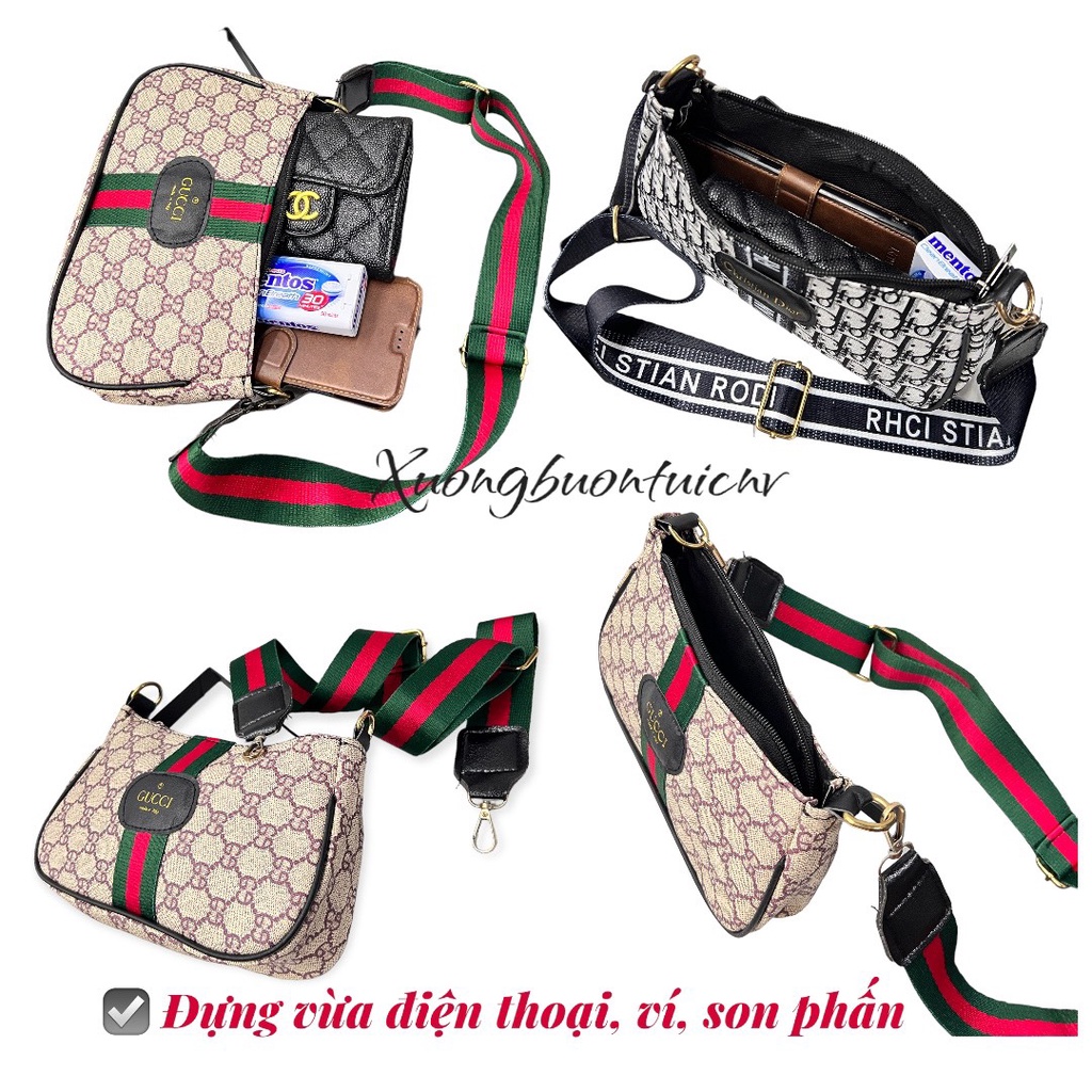 Túi xách nữ đeo chéo kẹp nách trần chữ dây bản to thời trang