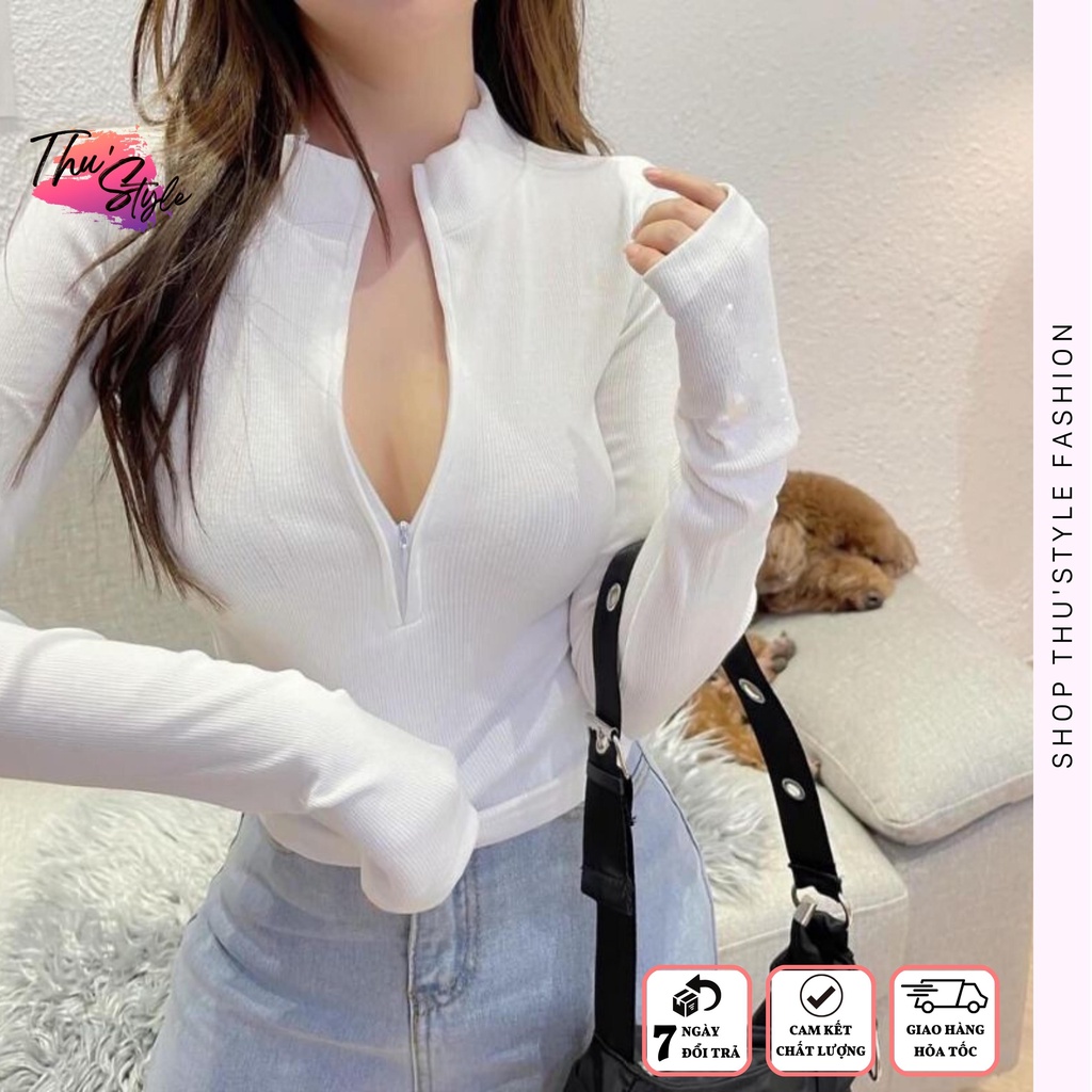 Áo Croptop TAY DÀI CÓ DÂY KÉO HT Fashion Ôm Body Chất Tốt, Áo CRT Kiểu nữ ôm thun gân mềm mát HT Fashion