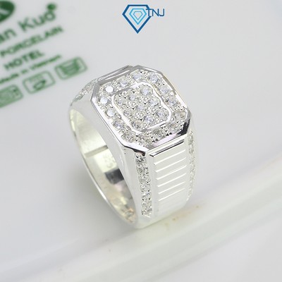 Nhẫn nam bạc thật bản vuông đính đá NNA0368 - Trang Sức TNJ