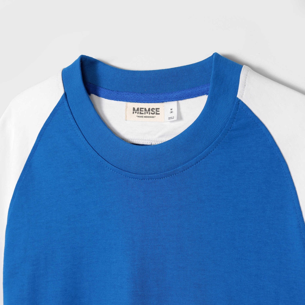 Áo thun tay ngắn cổ tròn trơn màu phối áo thun nam nữ unisex MEMS Rumble raglan