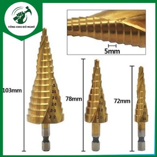 Bộ 3 mũi khoan bước từ 4-32mm phủ titanium; bộ khoan tháp xoắn _ tkdn